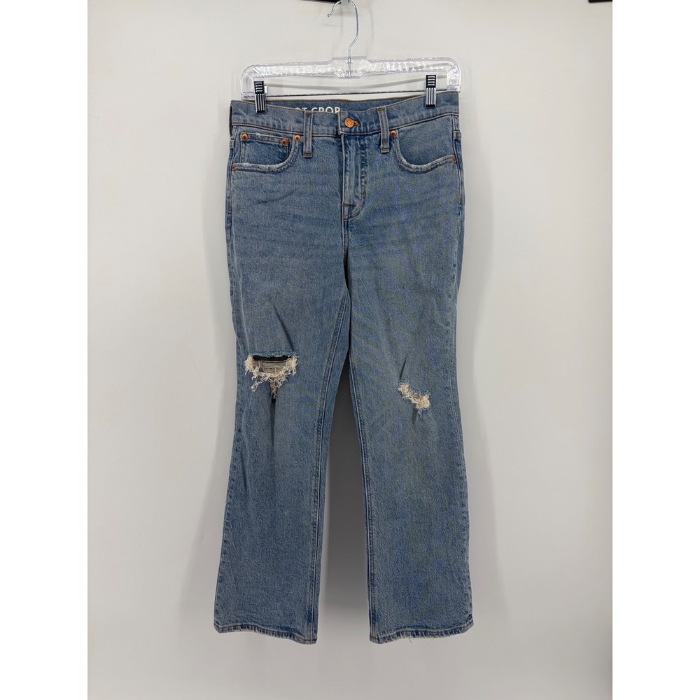 J.Crew Womens 26 9" Blue Billie Demi Boot Crop Jeans Distressed Re-Imagined
